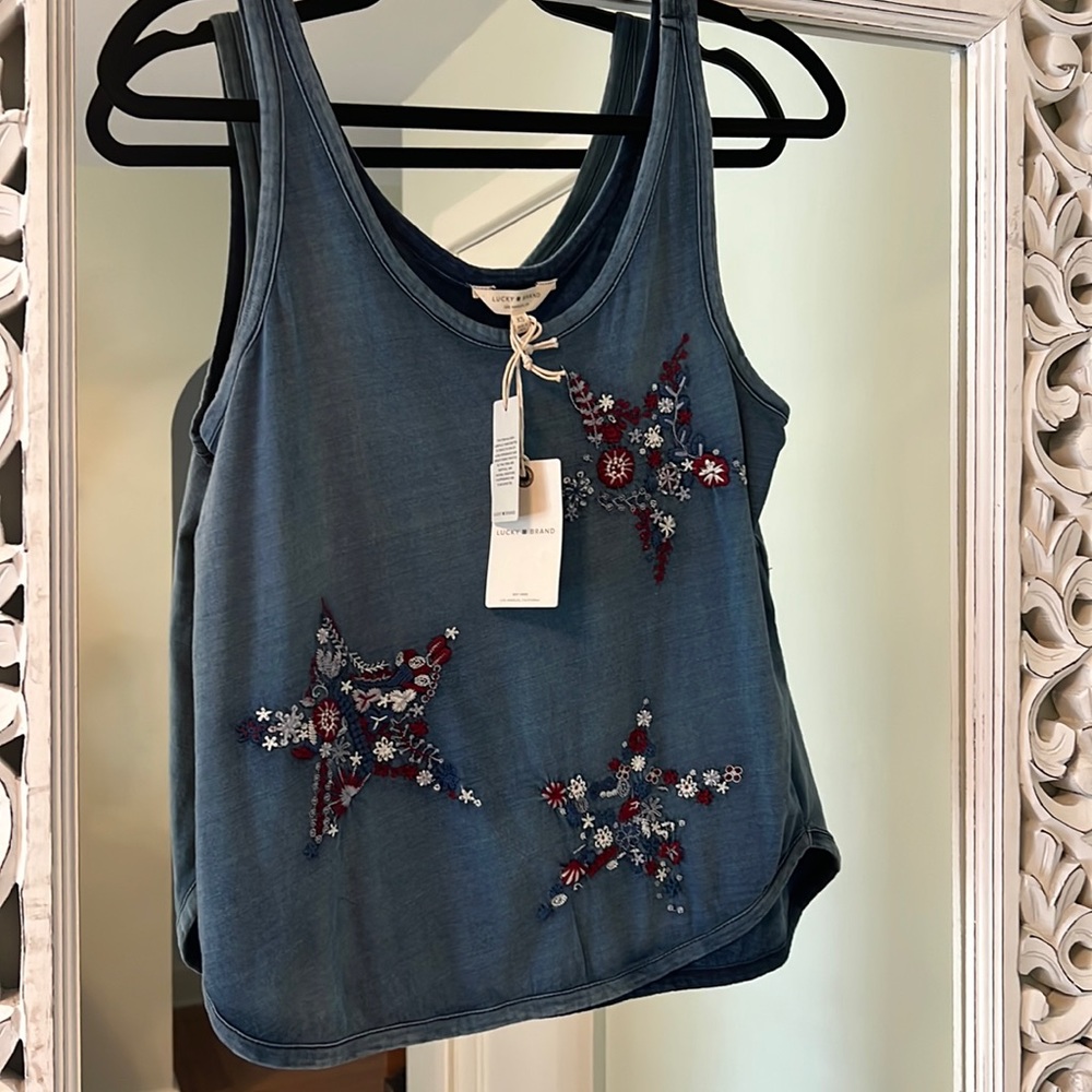Lucky Brand embroidered star tank top NWT